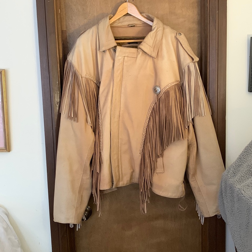 XL Men’s Hot Leathers Brand Fringed Leather Coat Jacket w/removable liner